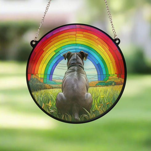 Staffordshire Bull Terrier Grey Rainbow Bridge Stained Glass Effect Suncatcher